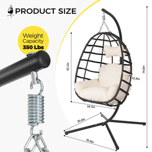 English Elm Egg Hanging Chair with Stand Pe Rattan Swing Seat Washable Cushion Patio Bedroom T5880P497427