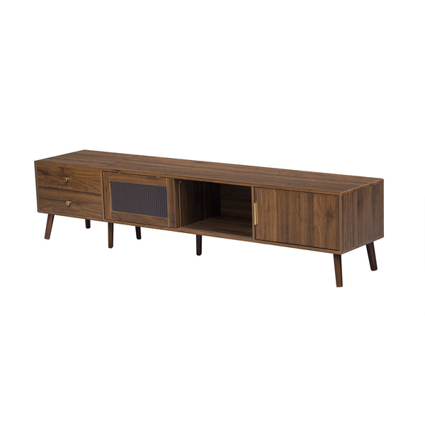 English Elm 76" Wood Grain Media Console with Glass Doors Deep Drawers and Living Room Storage N710P397467P