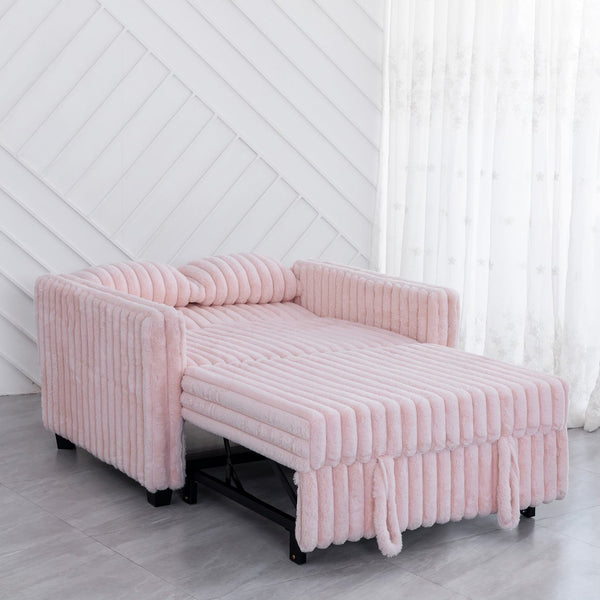 English Elm 3 in 1 Convertible Sleeper Sofa Bed with Plush Fabric, Spring Support, Cozy Skin-Friendly Comfort Light Pink W1767P195963