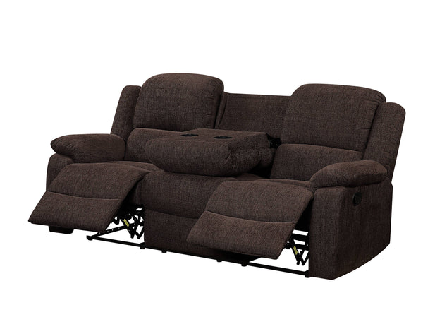 English Elm Madden Brown Chenille Motion Sofa with Drop-Down Table, Console Cup Holders & Pillow-Top Arms B2726P335405
