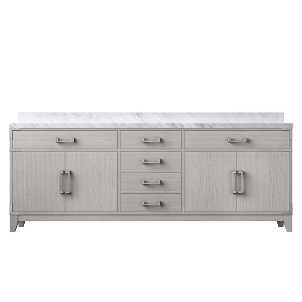English Elm White Oak Double Bath Vanity 84" With Elegant Carrara Marble Top, Soft-Close Drawers & Storage B2731P259983-GIGA