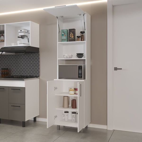English Elm Kayenta Vertical Kitchen Pantry with Pneumatic Top Flap, Open Microwave Shelf, Lower Cabinet Storage B128S00043