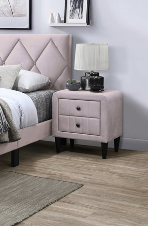 English Elm Light Pink Velvet Nightstand 2-Drawer Bedside Table 21x16x22in Sleek Tempered Legs, Stylish Storage B011P190169