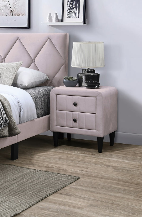 English Elm Light Pink Velvet Nightstand 2-Drawer Bedside Table 21x16x22in Sleek Tempered Legs, Stylish Storage B011P190169