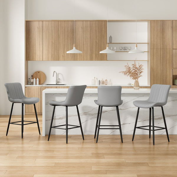 English Elm Counter Stools Set Of 2 - Chic Faux Leather Bar Chairs For Modern Kitchen & Dining, Metal Legs T3623P368360