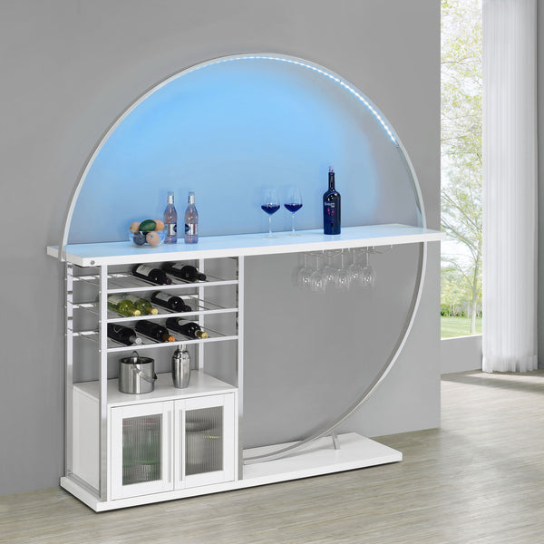 English Elm Casey Sculptural Moon-Frame 2-Door LED Home Bar with Stemware Racks, Cabinet & Spacious Shelf B062P353403