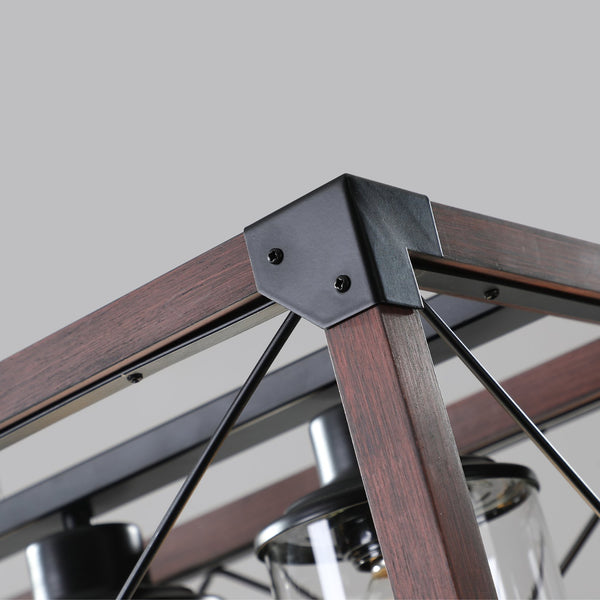 English Elm 32" Red Wood Industrial Farmhouse Pendant Light, 5-Arm Rectangle Chandelier for Kitchen Island Dining Room W2312P368676