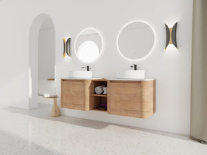 English Elm 60'' Wall-Mounted Bathroom Vanity With Ceramic Art Sink, Soft-Close Door & Stylish Storage Solutions W999S00410