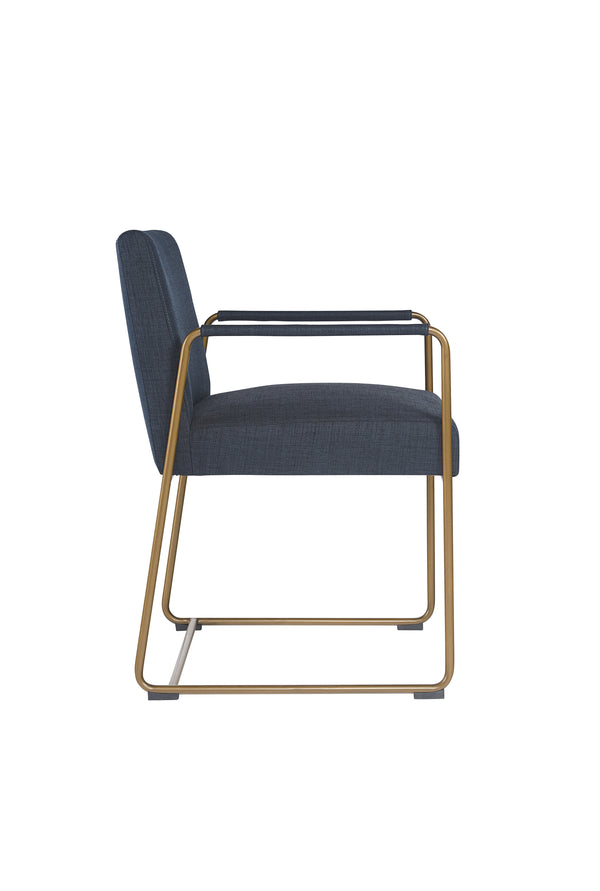 Sunpan Balford Dining Armchair - Elegant Mid-Century Design with Comfortable Seat and Antique Brass Frame Arena Navy