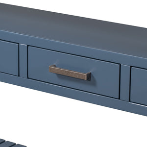 English Elm U_style Wide Painted Console Table Four Drawers Open Shelves Foyer Living Room Navy Blue N711P410406V