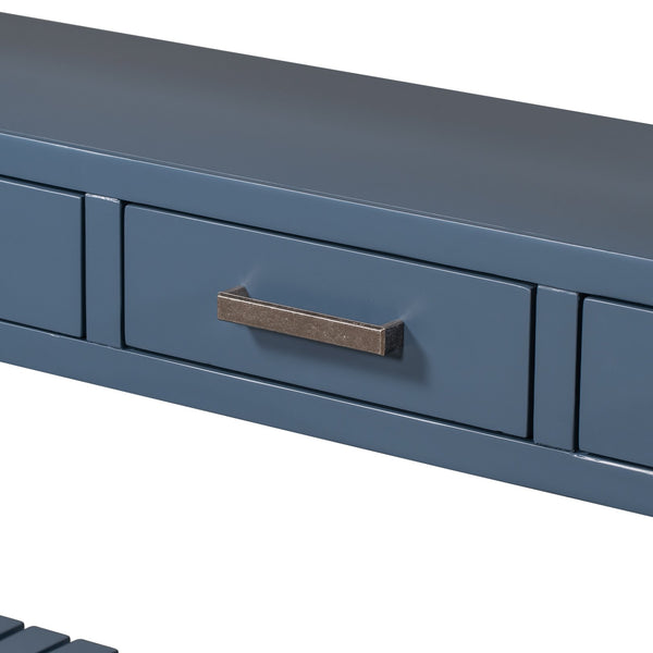 English Elm U_style Wide Painted Console Table Four Drawers Open Shelves Foyer Living Room Navy Blue N711P410406V