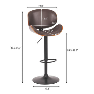 English Elm Hengming Bentwood Pu Leather Swivel Barstools Adjustable Height Kitchen Island Set Brown W212P465192