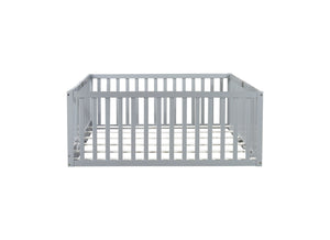 English Elm Twin Floor Bed Solid Rubber Wood with Tall Safety Railings for Toddler Sleep Grey W504P287657