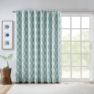 JLA Home SunSmart - Printed Ikat Blackout Panel with Silver Grommets — Thermal Noise-Reducing Fabric for Patio Privacy Aqua SS40-0112