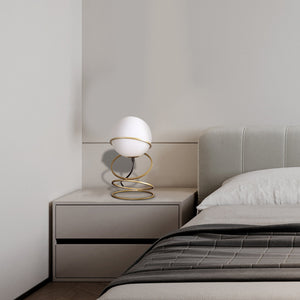 English Elm 13.5" Matte Gold Spiral 4-Ring Glass Globe Table Lamp — White Shade, Warm LED Glow for Bedroom Nightstand (94) B072P220159