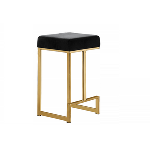 English Elm 25 in Backless Faux Leather Counter Stools with Brushed Gold Sled Base Set of 2 Black+Gold B011P497735