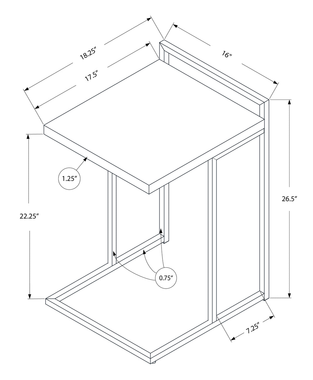 English Elm Accent Table, C-Shaped Modern Design With Black Laminate Top And Chrome Base For Compact Spaces B2710P219379