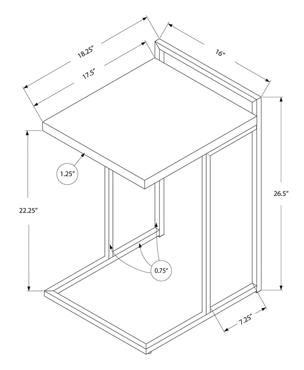 English Elm Accent Table, C-Shaped Modern Design With Black Laminate Top And Chrome Base For Compact Spaces B2710P219379