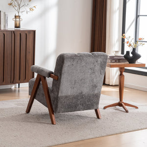 English Elm Mid-century Modern Chenille Accent Chair Cloud Silhouette Oak Frame Living Room Lounge Grey W1170P425433