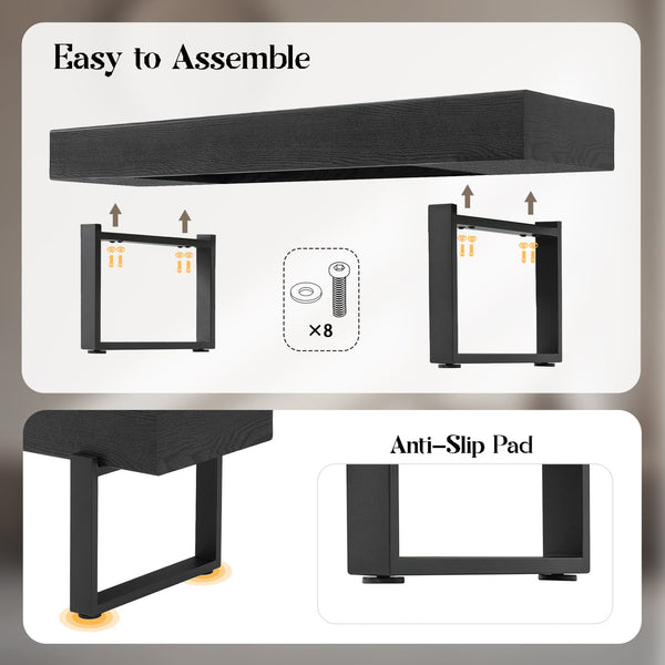 English Elm Upholstered Bench with Thick 5.5" MDF Top, Heavy-Duty Metal Legs, 550LB Capacity, Versatile Seating Black N752P374152B