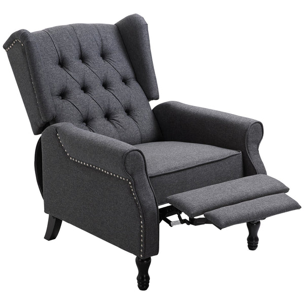 English Elm HOMCOM Vintage Tufted Wingback Recliner Chair with Retractable Footrest, Linen Upholstery, Grey - Adjustable Comfort and Solid Frame W2225P217220