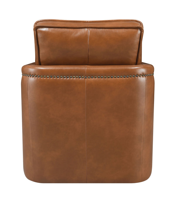 English Elm Rocha Brown Leather Aire Swivel Chair with Glider, Plush Pocket Coil Seat, 180° Swivel Comfort B2726P255376