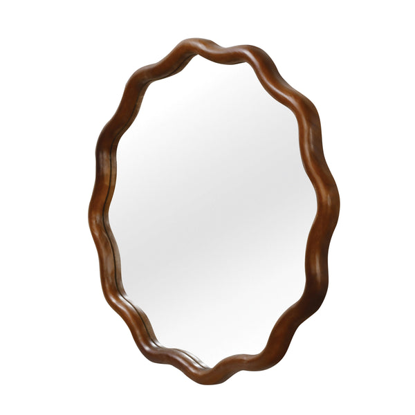 English Elm Black Walnut Solid Wood Wavy Round Mirror Sculptural Bohemian Wall Accent 30 Inch W2203P455238