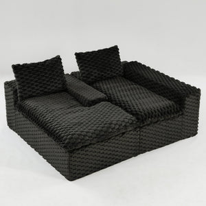 English Elm Black Turtle Velvet Sofa: Luxurious Convertible Twin-Seat With Chaise For Stylish Comfort & Versatility W3371S00032