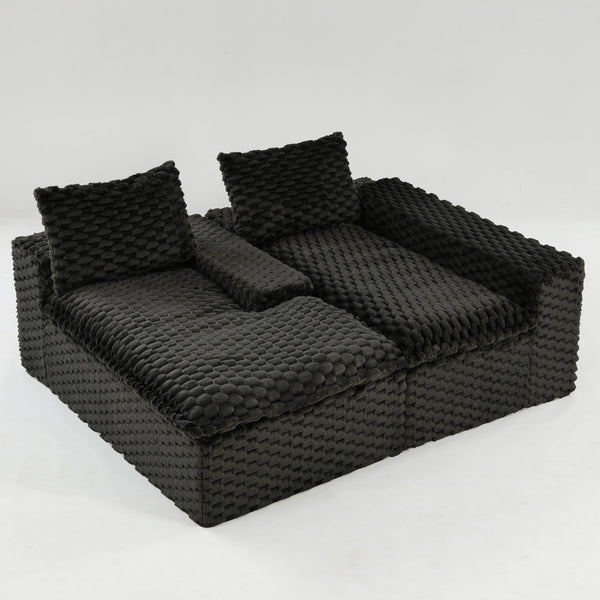 English Elm Black Turtle Velvet Sofa: Luxurious Convertible Twin-Seat With Chaise For Stylish Comfort & Versatility W3371S00032