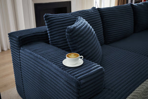 English Elm L-Shaped Cloud Sectional Sofa - Deep Comfort Modular Sleeper, No Assembly, Blue Corduroy Design For All Spaces W2339P294928