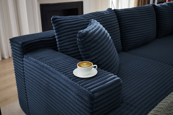 English Elm L-Shaped Cloud Sectional Sofa - Deep Comfort Modular Sleeper, No Assembly, Blue Corduroy Design For All Spaces W2339P294928