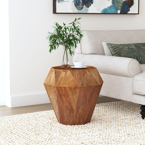 English Elm Pringle Octagonal Faceted Mango Wood Side Table — Gemstone-Inspired Sculptural Accent for Living Rooms Natural B062P299918
