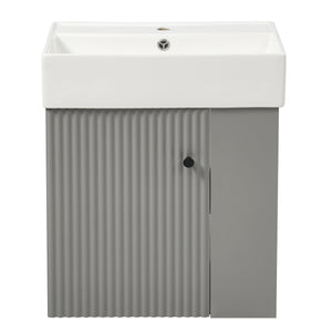 English Elm 21.6" Modern Floating Bathroom Vanity With Ceramic Sink - Stylish Space-Saving Design & Storage N729P170388E