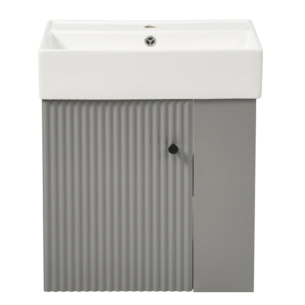English Elm 21.6" Modern Floating Bathroom Vanity With Ceramic Sink - Stylish Space-Saving Design & Storage N729P170388E