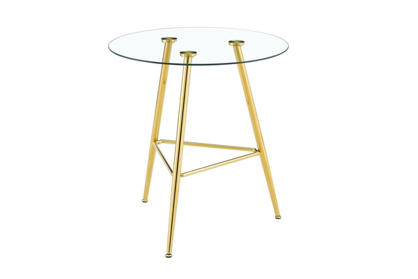 English Elm 36 Inch Round Glass Top Bar Table Chrome Tripod Base Modern Bistro Pub Style W3493P452050
