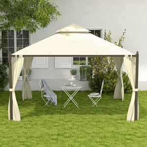 English Elm Outsunny 10' X 12' Steel Outdoor Patio Gazebo With Privacy Curtains, Two-Tier Roof & Versatile Design W2225P200753-GIGA