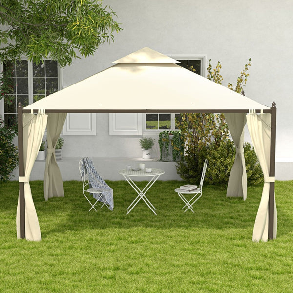 English Elm Outsunny 10' X 12' Steel Outdoor Patio Gazebo With Privacy Curtains, Two-Tier Roof & Versatile Design W2225P200753-GIGA