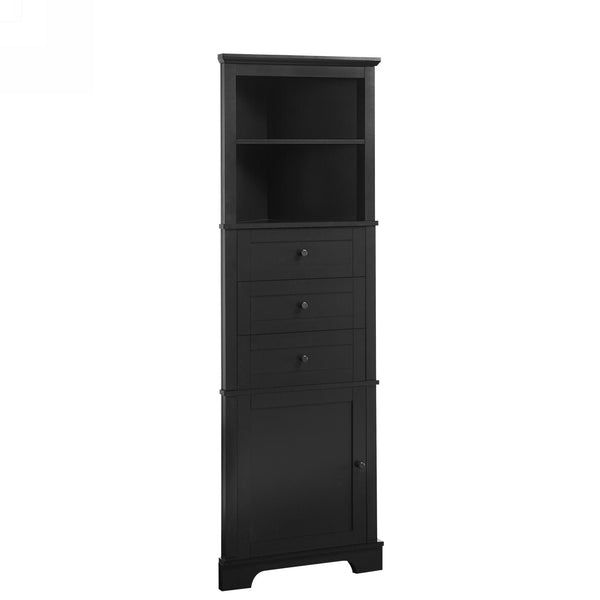 English Elm Black Triangle Tall Cabinet with 3 Drawers, Adjustable Shelf, Painted MDF, Anti-Tip, Stylish Storage N725P247409B