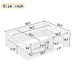English Elm Twin Low Profile Kids Floor Bed Pine Wood Frame with Safety Rail and Built in Bookshelf White W1580P373138