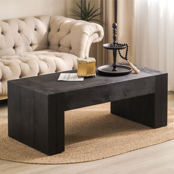 English Elm Modern Black Coffee Table - 49In Rectangular Design For Chic Living Room, Farmhouse & Contemporary Style W2729P199003