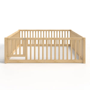 English Elm Twin Floor Bed Pine Wood Frame with Guardrails and Door for Safe Toddler Sleep Natural W1580P417671