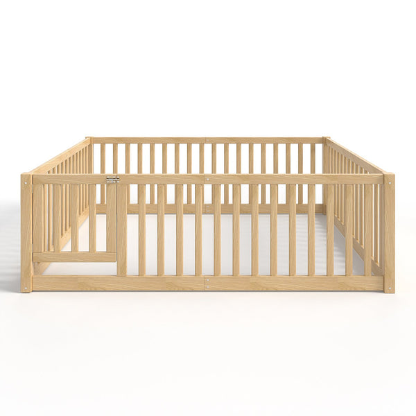 English Elm Twin Floor Bed Pine Wood Frame with Guardrails and Door for Safe Toddler Sleep Natural W1580P417671