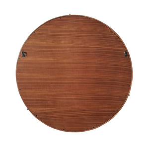 English Elm Jennifer Taylor Home - Hausen 31.5" Mid-Century Round Wall Mirror with Walnut Veneer, Gunmetal Accents, Spacious Glow B2719P246002