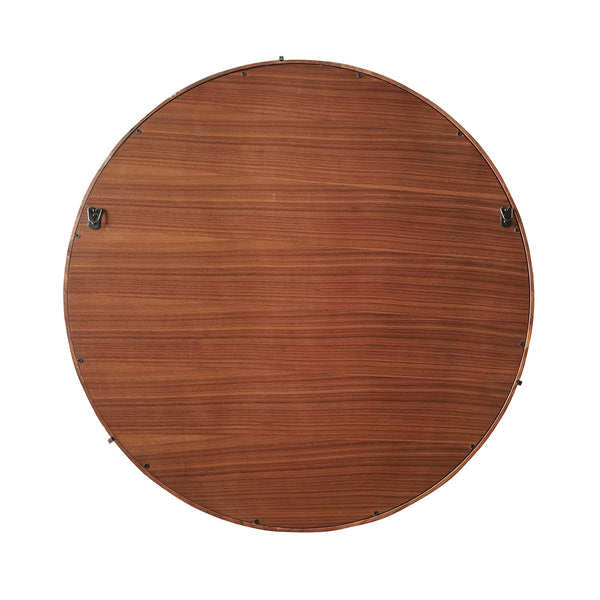 English Elm Jennifer Taylor Home - Hausen 31.5" Mid-Century Round Wall Mirror with Walnut Veneer, Gunmetal Accents, Spacious Glow B2719P246002