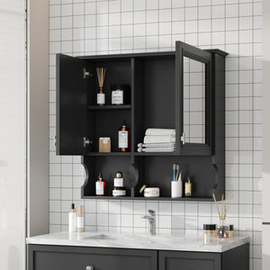 English Elm 30 30 Inch Mirror Medicine Cabinet with Half-Moon Design, Soft-Close Hinges, Open Shelf & Solid-Wood Frame Black N710P322812B