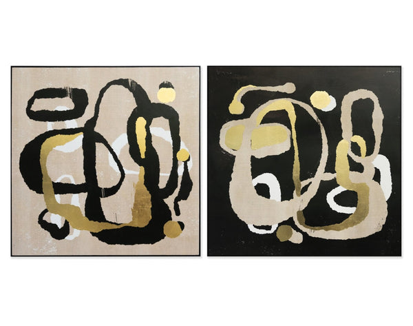 Sunpan FUN Art Diptych Set of 2 - 48" Black Floater Frame with Gold Leaf & Textured Canvas Elegance A0342