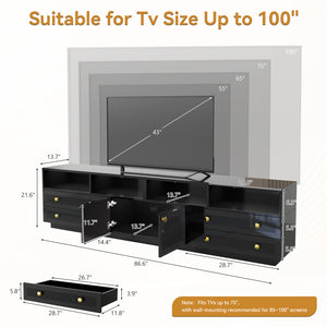 English Elm Tv Stand with Rgb Led Lighting High Gloss Entertainment Center for Large Living Rooms Black T3773P416493