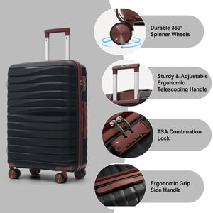 English Elm Premium Polypropylene Hard Shell Luggage Set Three Piece with Tsa Locks Spinner Wheels Black+Brown N726P460073B