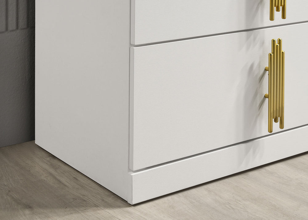English Elm Contemporary White Two-drawer Nightstand with Gold Legs and Dovetail Joinery B2741P435316