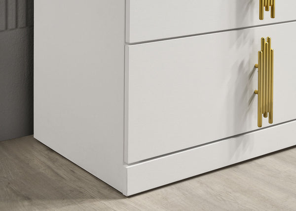 English Elm Contemporary White Two-drawer Nightstand with Gold Legs and Dovetail Joinery B2741P435316